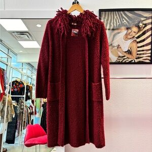 Maroon Knit Shaggy Cardigan